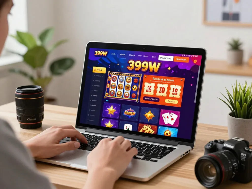 Exciting online betting with 399W platform interface in a vibrant home office.