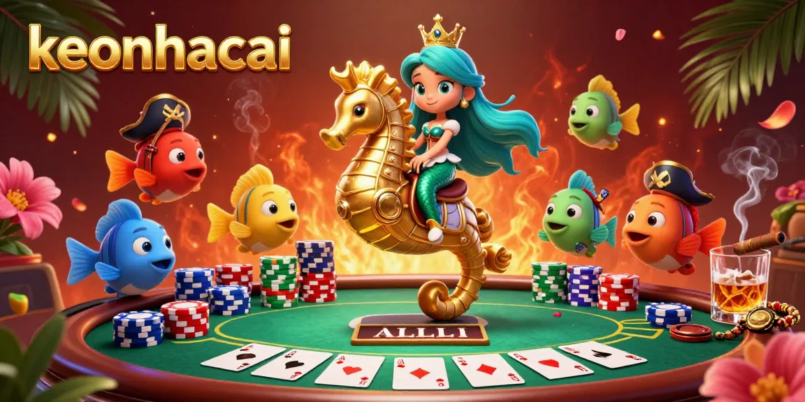 Engage in thrilling casino action with keonhacai through a dynamic illustration of a mermaid princess riding a seahorse.