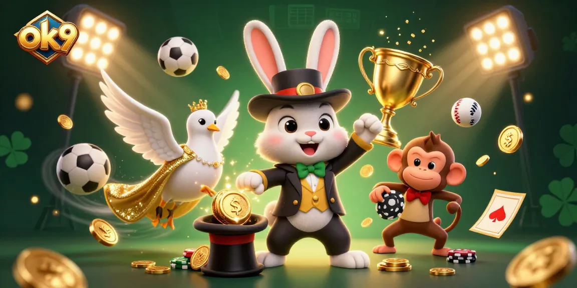 Engage in exciting gambling adventures with ok9 in a dynamic casino scene featuring lively characters.