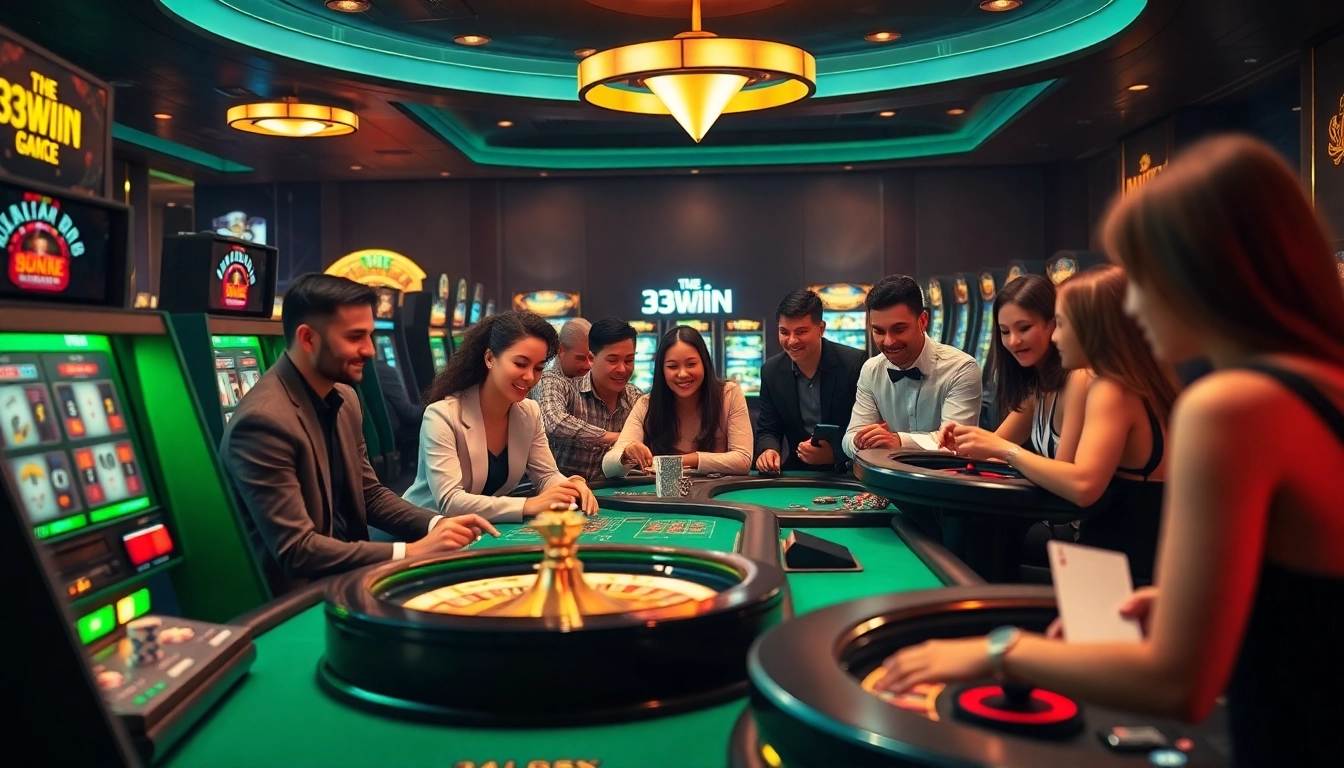 Players enjoying vibrant games at 33WIN's exciting online casino, showcasing luxury and excitement.