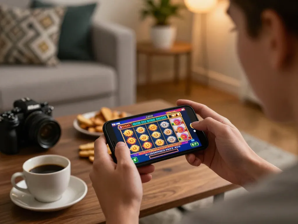Excited player enjoying online slot games at https://gg88live.com/ from their cozy home setup.