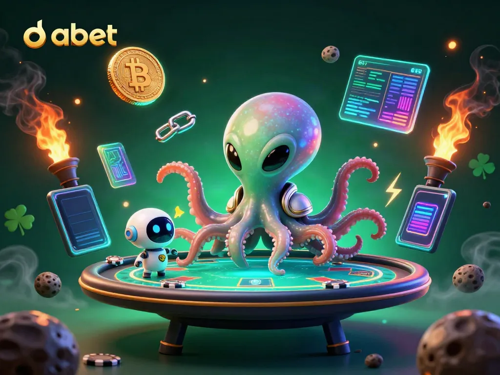 Experience dabet's cosmic poker action with 3D cartoon aliens and vibrant crypto elements.