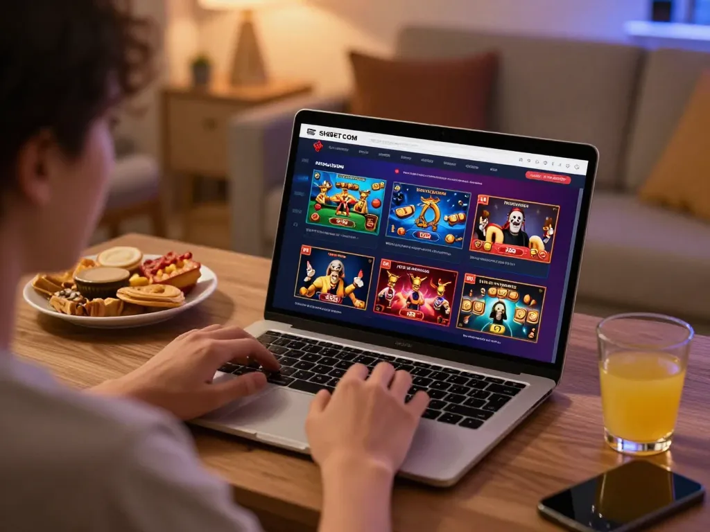 Engaging online gaming session with SHBET COM interface highlighting strategic gameplay in a cozy home environment.