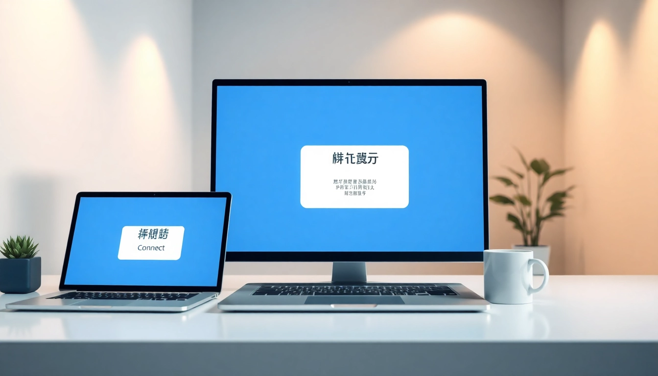 在现代工作空间的多设备上显示的快连官网界面