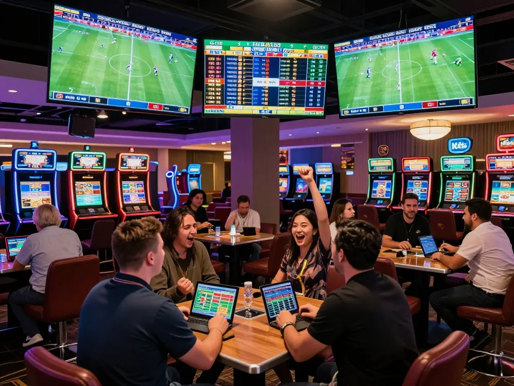Dacsandatphanrang sports betting lounge with enthusiastic bettors celebrating live game excitement