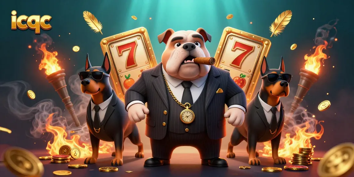 Experience winning at icqc with a 3D cartoon mafia boss bulldog in a casino setting.
