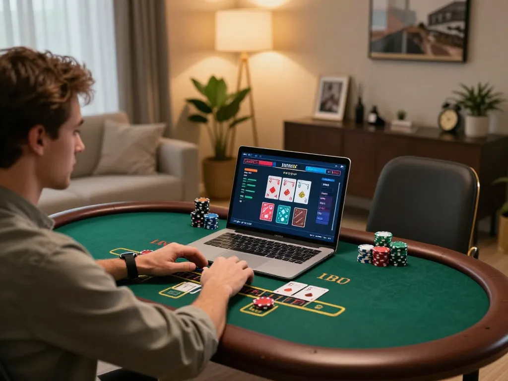 Engaged player at nhà cái lv88 participating in live dealer blackjack game on laptop.