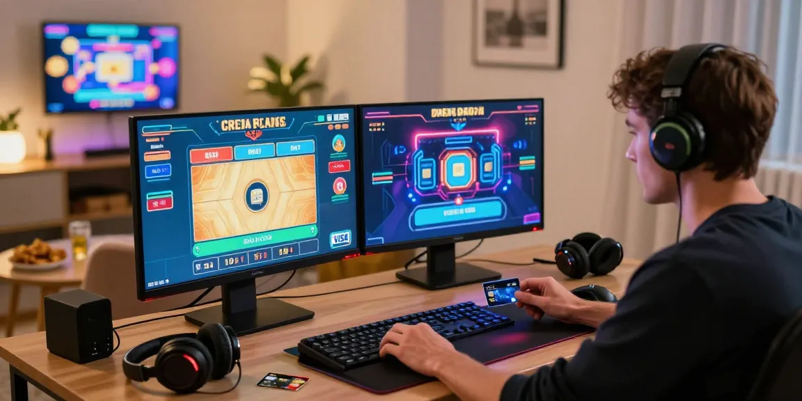 Excited player engaging with credit card casinos using Visa and Mastercard in a lively gaming setup.