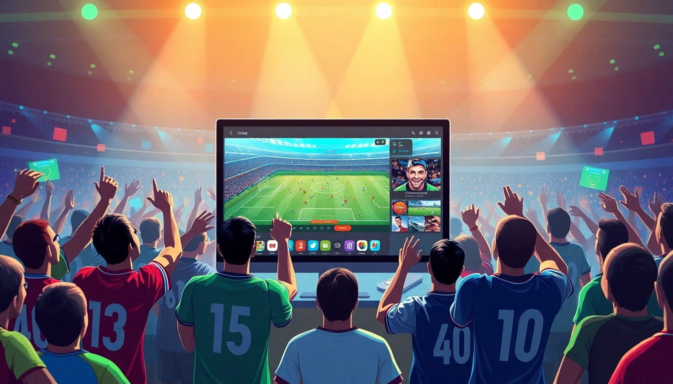 Exciting live sports streaming on joemadfan.com featuring a soccer match with enthusiastic fans and digital elements.