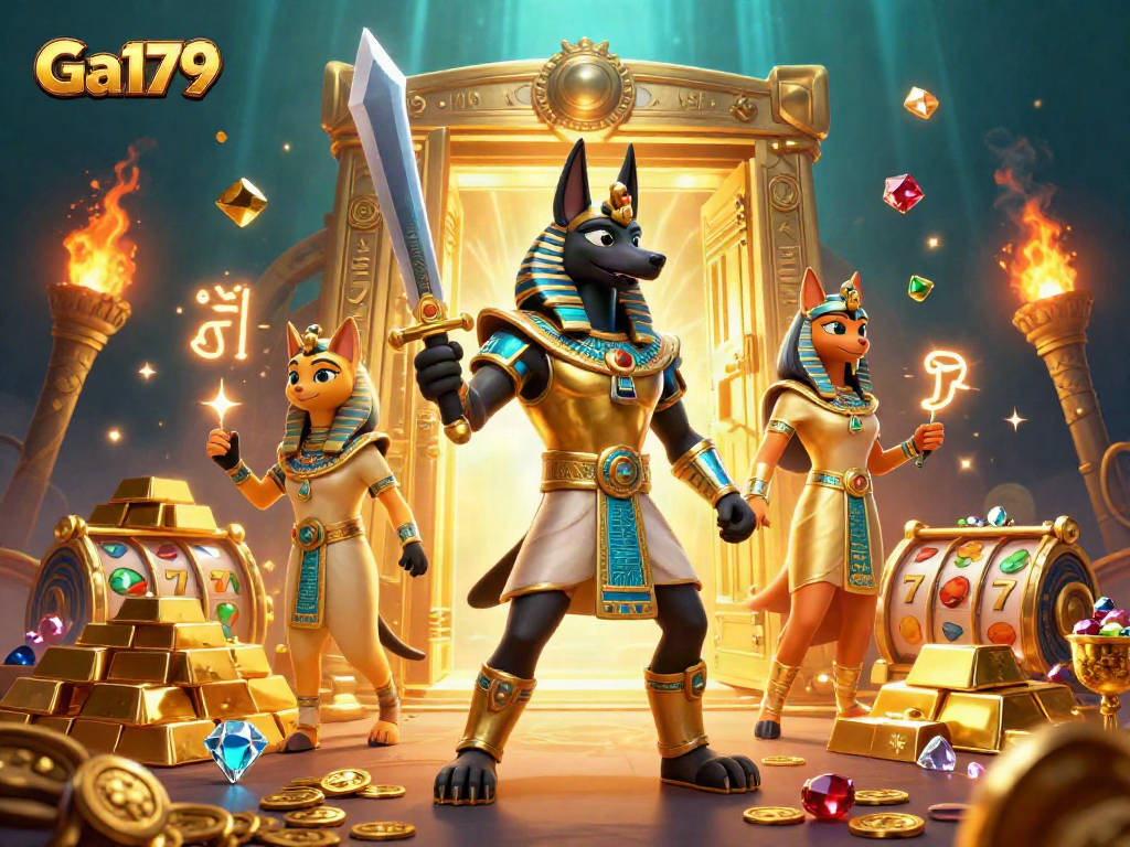 Experience thrilling slots and jackpots with Ga179 in a vibrant 3D casino scene filled with treasures!