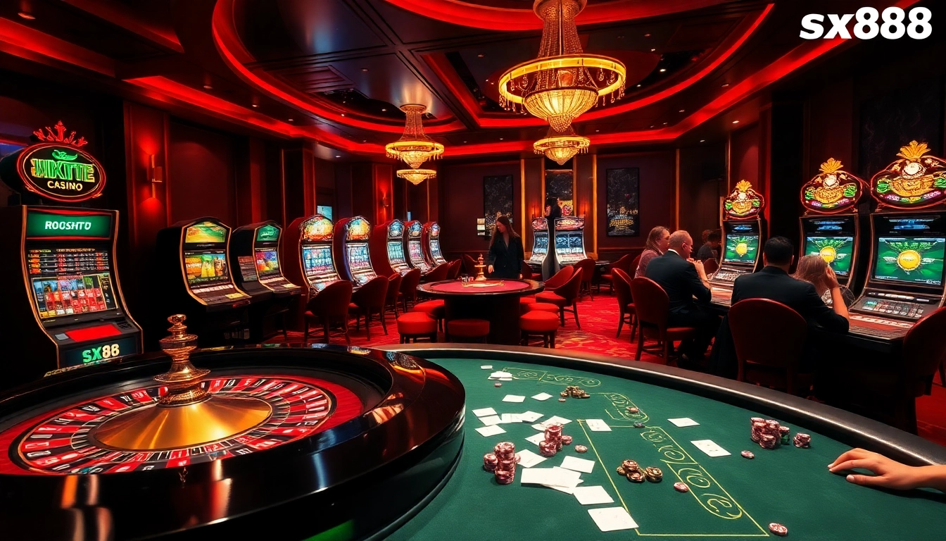 Engaging players at sx88 table games, with vibrant casino visuals showcasing excitement and luxury.