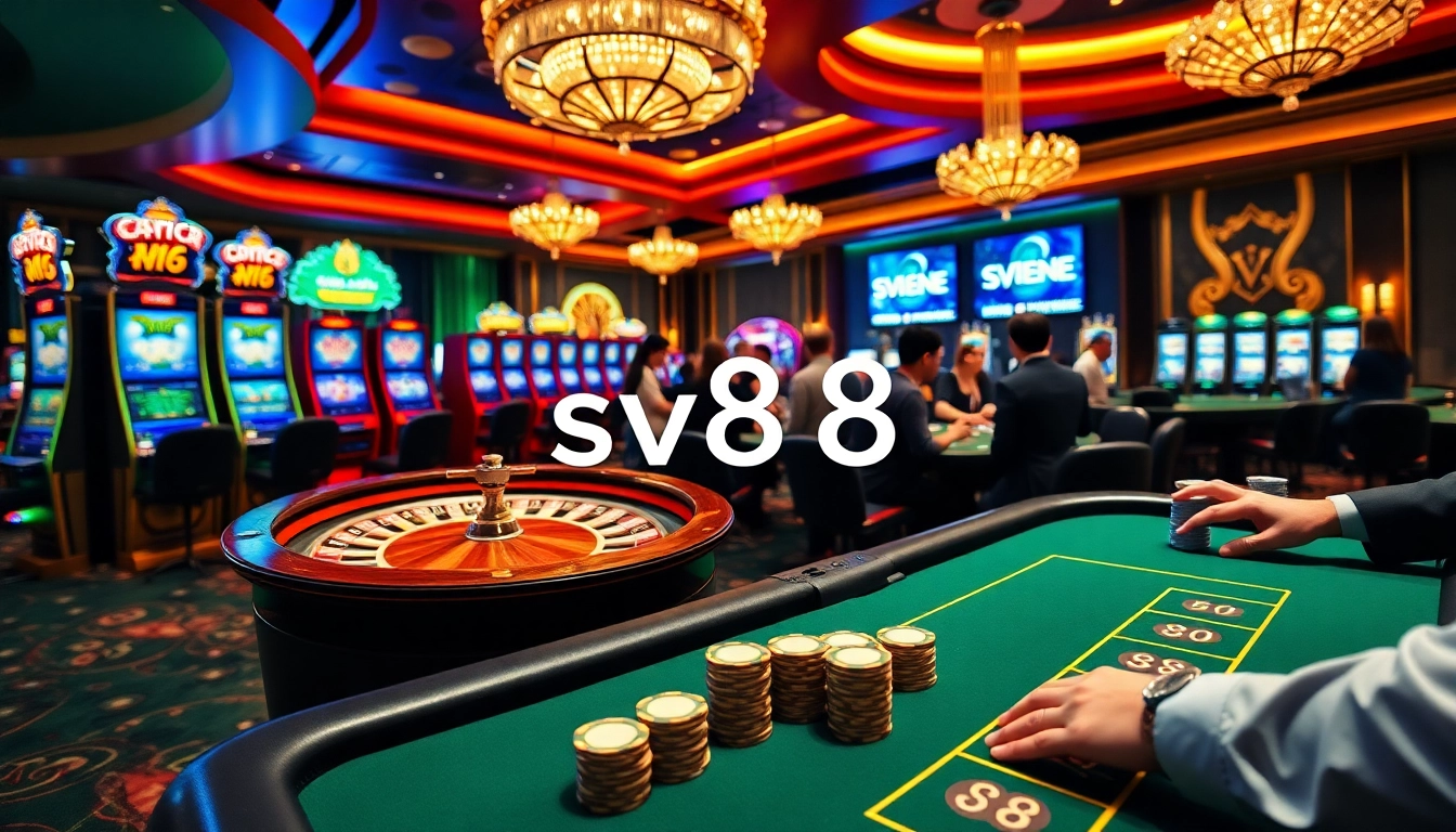 Players enjoying their experience at a luxury casino, discovering sv88 slots and poker tables.