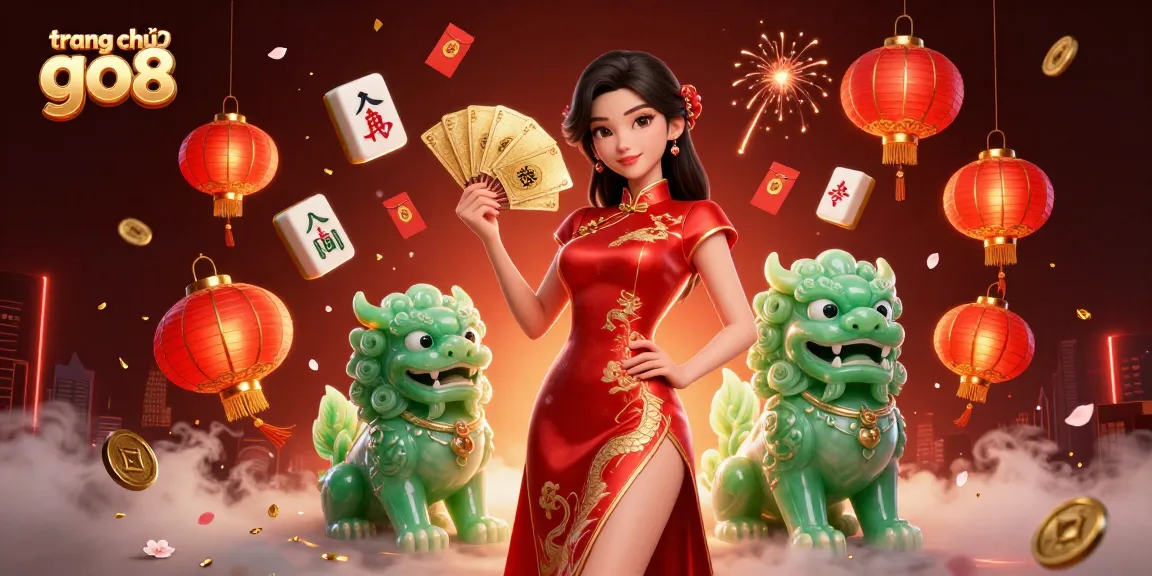 Experience the excitement at trang chủ go8 with golden cards, lion guardian, and festive elements.