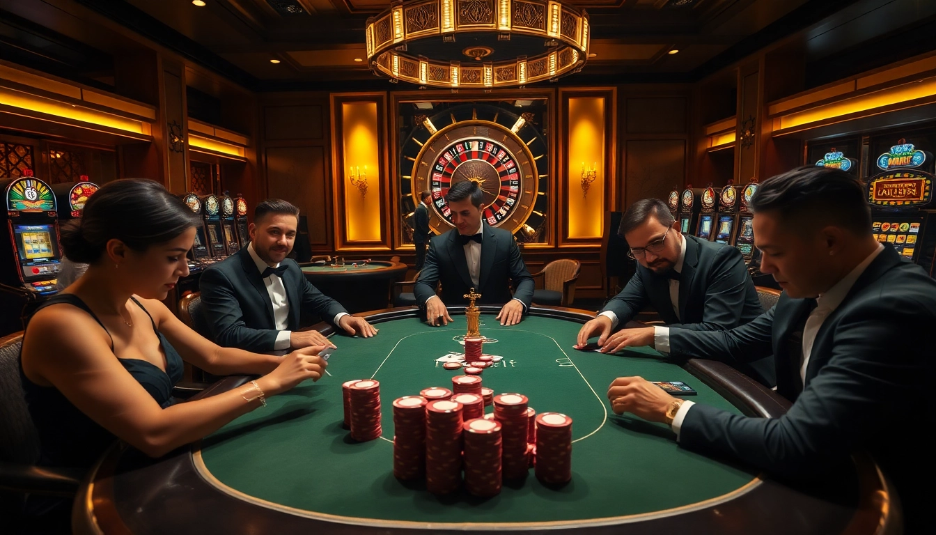 Engaging players at a luxurious poker table, emphasizing the excitement of gambling at https://hello88k.it.com/.
