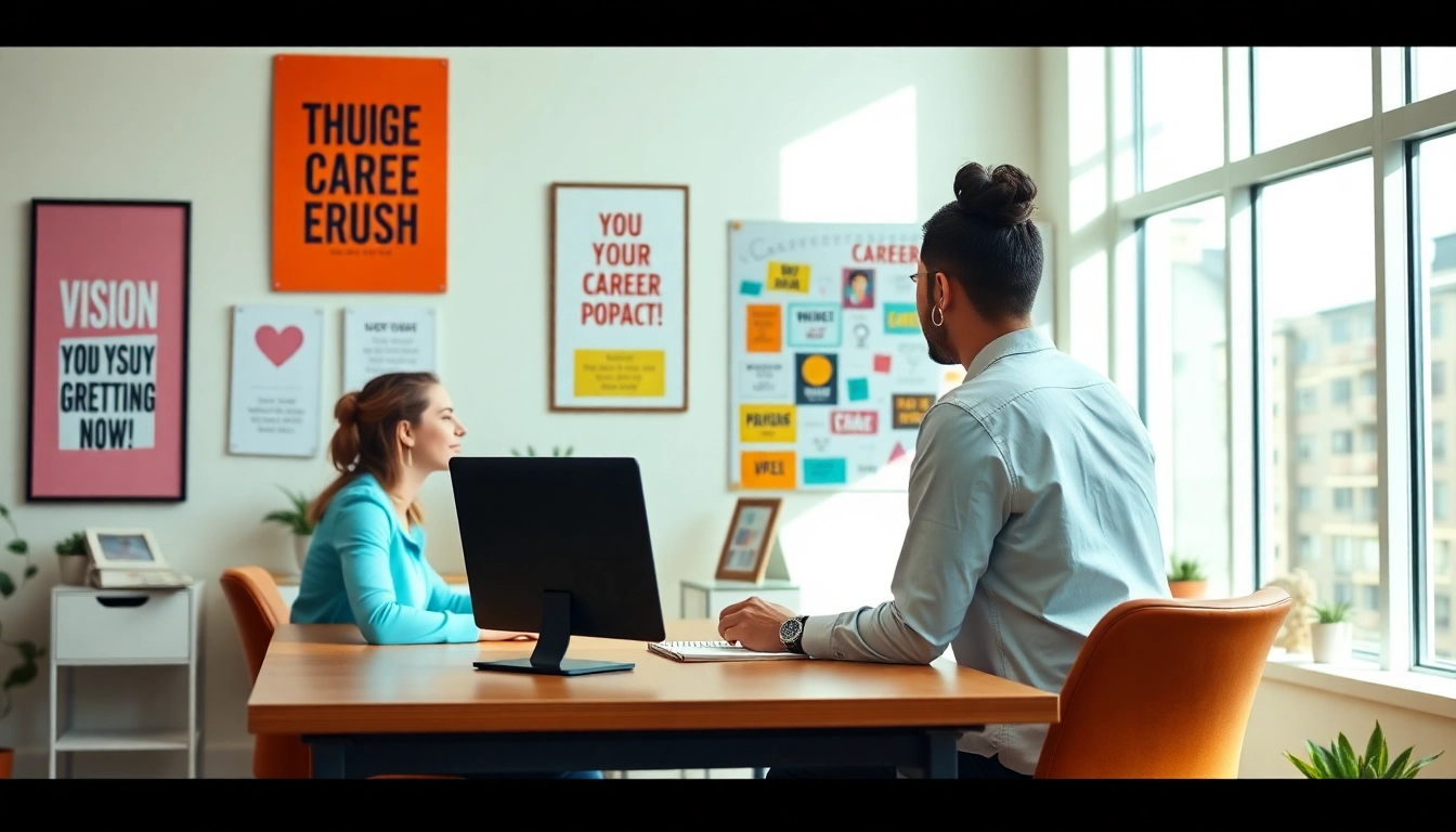How to find my perfect career advice in a bright office setting with a counselor and client.