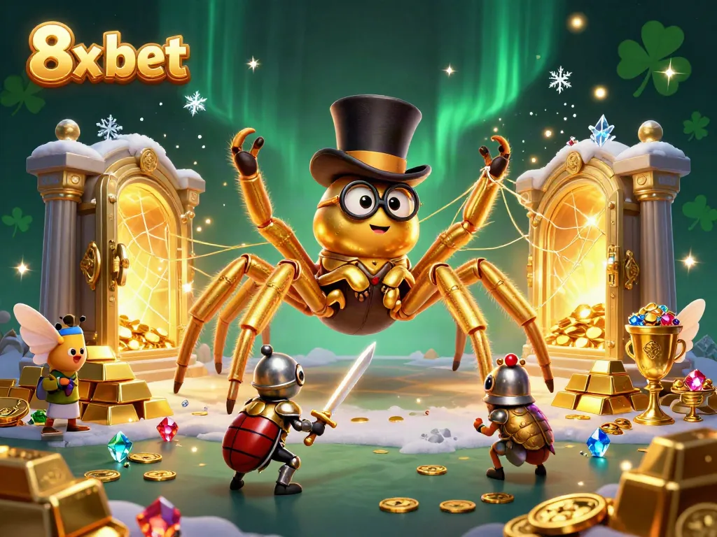 Watch the exciting 8x bet scene featuring a golden tarantula and beetle knight amidst treasures.