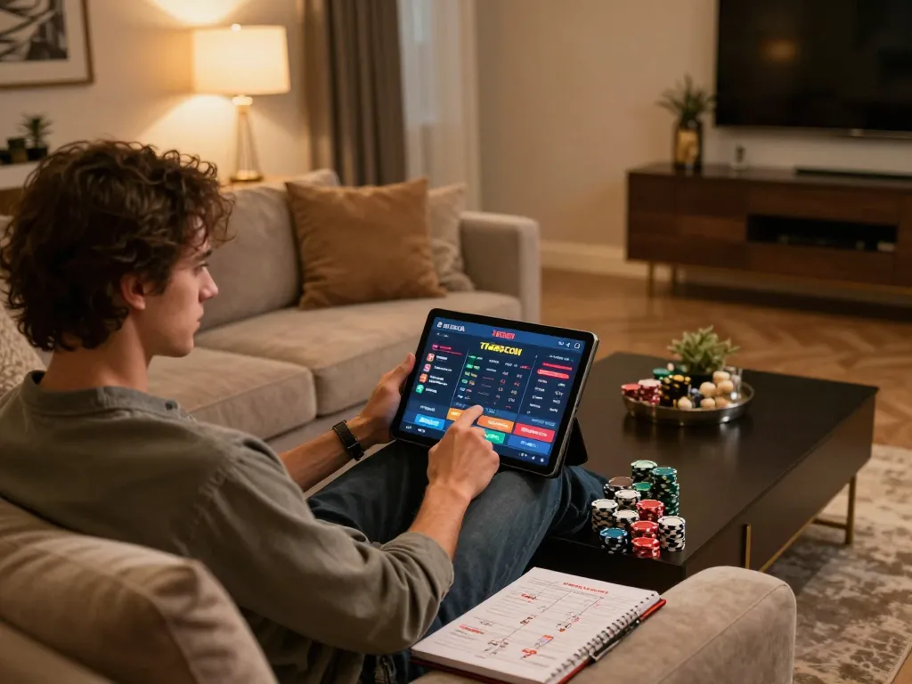 Engaging with TR88 COM online casino gaming on a cozy home setup for strategic gameplay