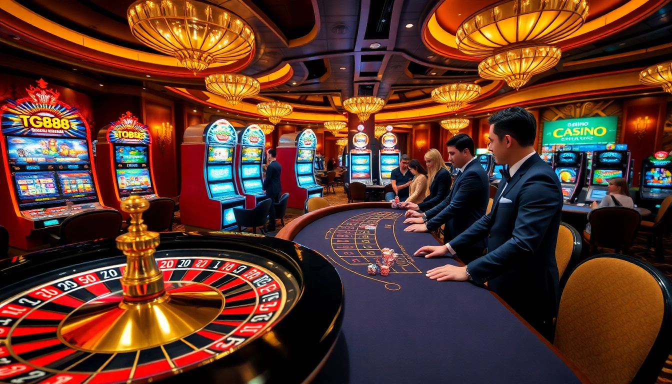 Experience the thrill at tg88's luxurious casino with vibrant gambling visuals.