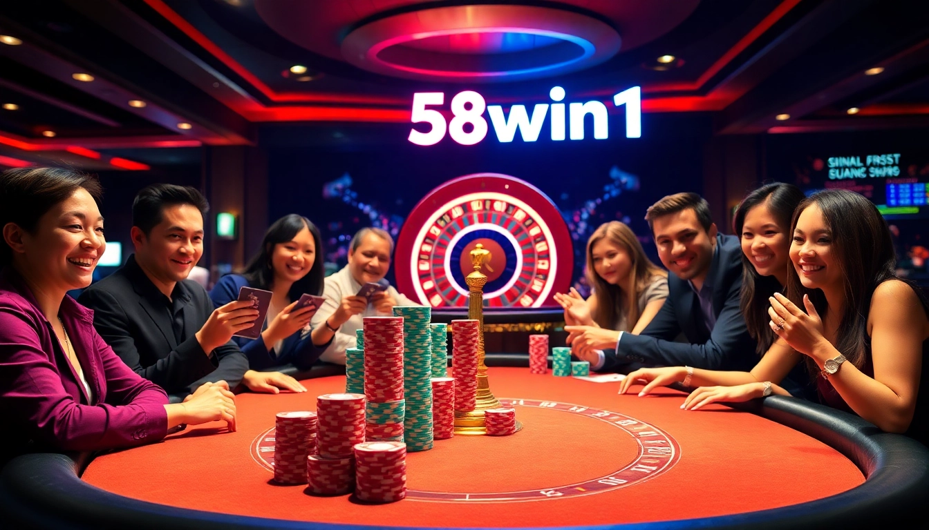 Game players enjoying a high-stakes poker game at 58win1 casino.