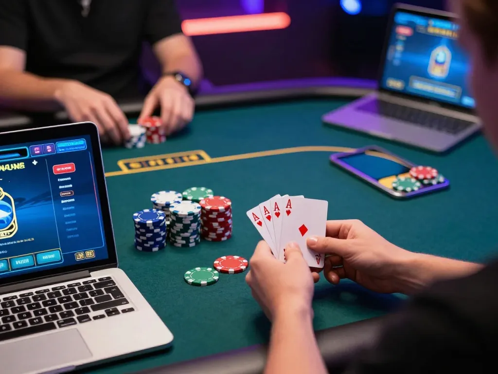 Engage in strategic online poker gaming with cm88seo as players showcase winning hands and virtual excitement.