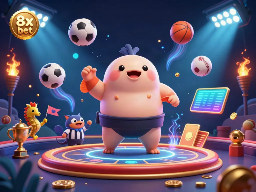 Experience the vibrant underwater excitement of 8x bet with a cartoon fugu and festive seahorses