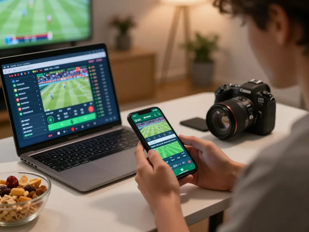 Engaging in sports betting on the de bet app while intensely following live game odds and statistics.