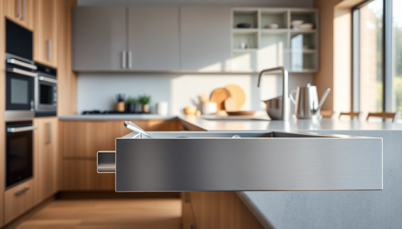 Display of a Metal Drawer System showcasing smooth functionality and modern design in an organized kitchen.