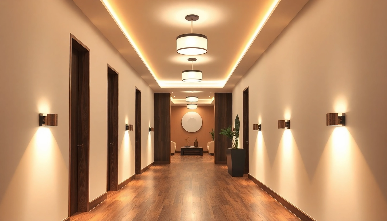 Enhance your space with beautiful hallway lighting fixtures illuminating a stylish corridor.