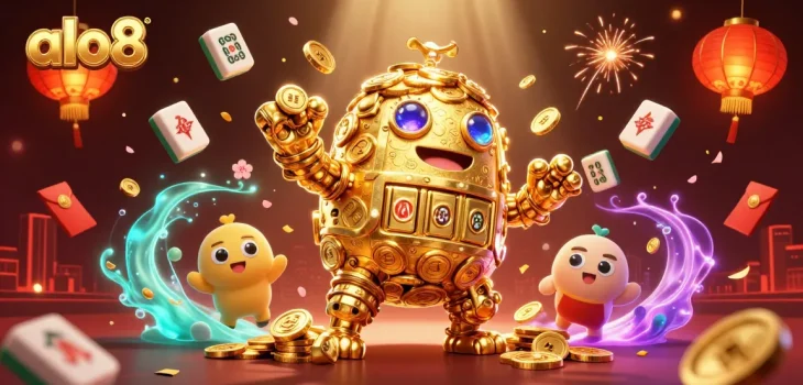 Experience the excitement at alo8 with vibrant 3D casino elements and golden golem.
